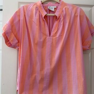 Finley Pink and Orange Striped Short-Sleeve Blouse